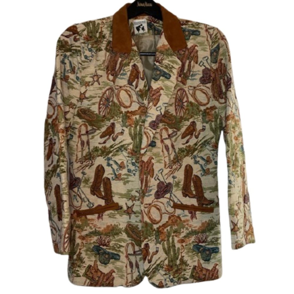 Vintage Western Tapestry Suit Jacket Cowboy Texas